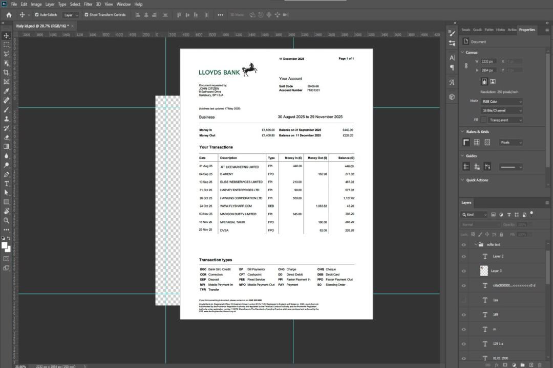 Modèle Word et PDF de relevé de compte de la Lloyds Bank britannique template